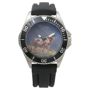 Reloj De Pulsera Toro en los Alpes (por Eugène Burnand)