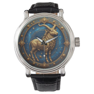 Reloj De Pulsera Toro Tauro Dorado en Círculo Zodiacal Cósmico