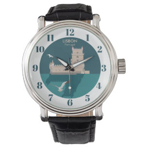 Reloj De Pulsera Torre de Lisboa de Belem al estilo de un afiche vi
