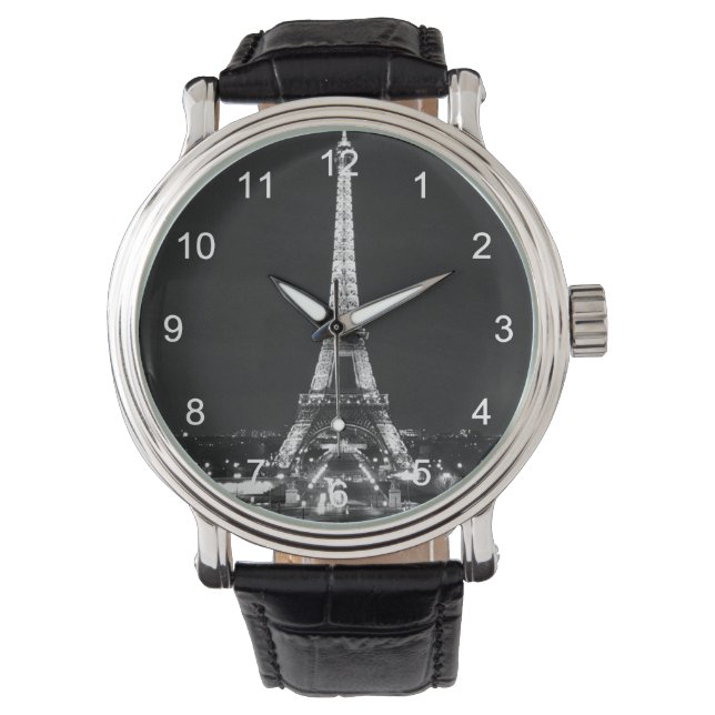 Reloj De Pulsera Torre Eiffel en blanco y negro (Anverso)