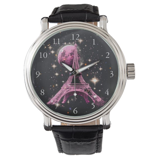 Reloj De Pulsera Torre Eiffel Noche Luna           (Anverso)