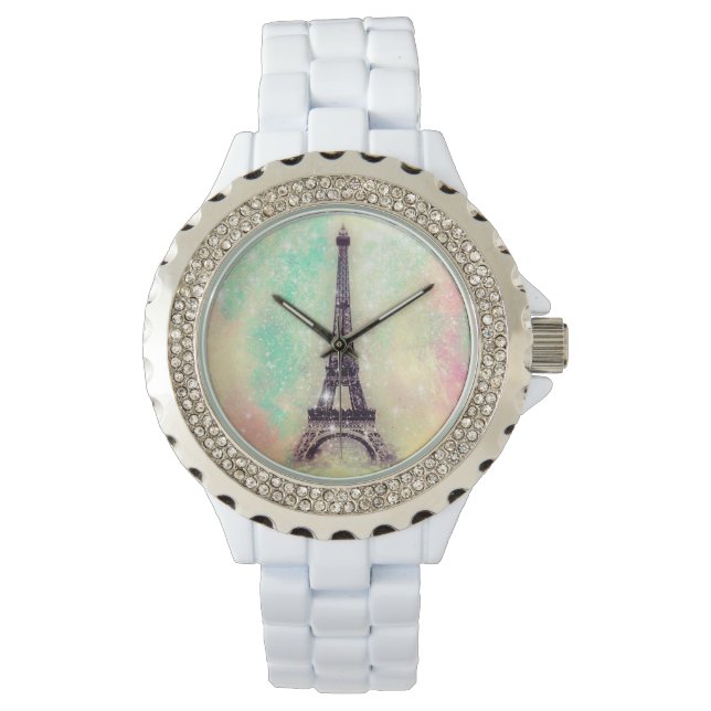 Reloj De Pulsera Torre Eiffel Pastel Amarillo (Anverso)