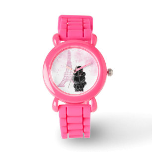 Reloj De Pulsera Torre Eiffel Rosa Retro Black Poodle