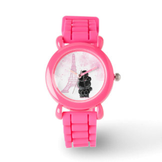 Reloj De Pulsera Torre Eiffel Rosa Retro Black Poodle