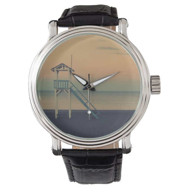Reloj De Pulsera Torre Retro Beach Lifeguard Tower Sunset (Anverso)