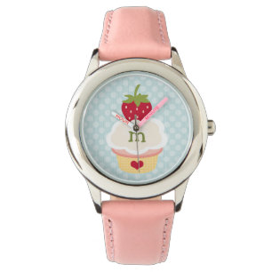 Reloj De Pulsera Torta de fresa azul monogramada