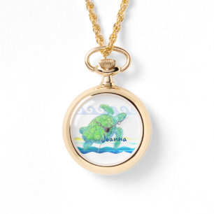 Reloj De Pulsera Tortuga azul y verde del mar