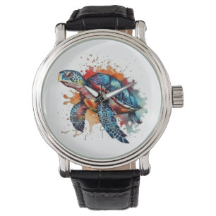 Reloj De Pulsera tortuga colorida en acuarela