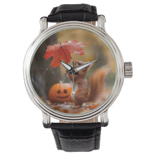 Reloj De Pulsera Tortuga con paraguas de hojas - Lluvia otoñal