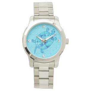 Reloj De Pulsera Tortuga del remolino del fractal - cobalto y