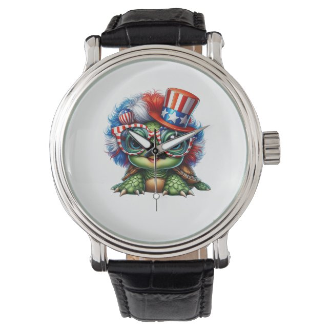 Reloj De Pulsera Tortuga divertida Patriótica Bandera de Estados Un (Anverso)