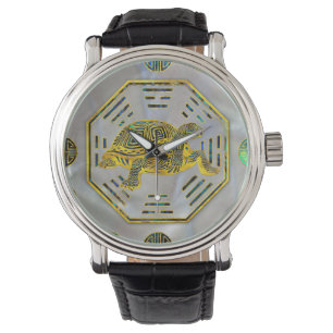 Reloj De Pulsera Tortuga dorada/concha de Feng Shui Abalone
