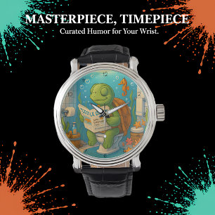 Reloj De Pulsera Tortuga en inodoro leyendo
