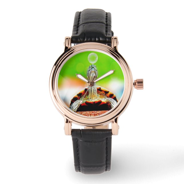 Reloj De Pulsera Tortuga feliz con burbuja  (Anverso)