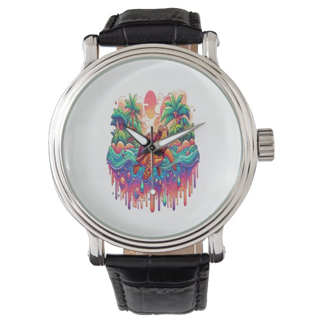 Reloj De Pulsera Tortuga flota en un jardín líquido. (Anverso)