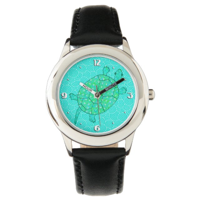 Reloj De Pulsera Tortuga giratoria árabe - tonos verde marino (Anverso)