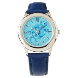 Reloj De Pulsera Tortuga giratoria fractal - cobalto y azul turques