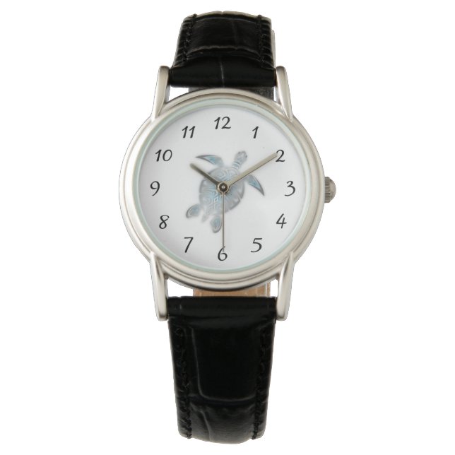 Reloj De Pulsera Tortuga marina de plata | Números costeros  (Anverso)