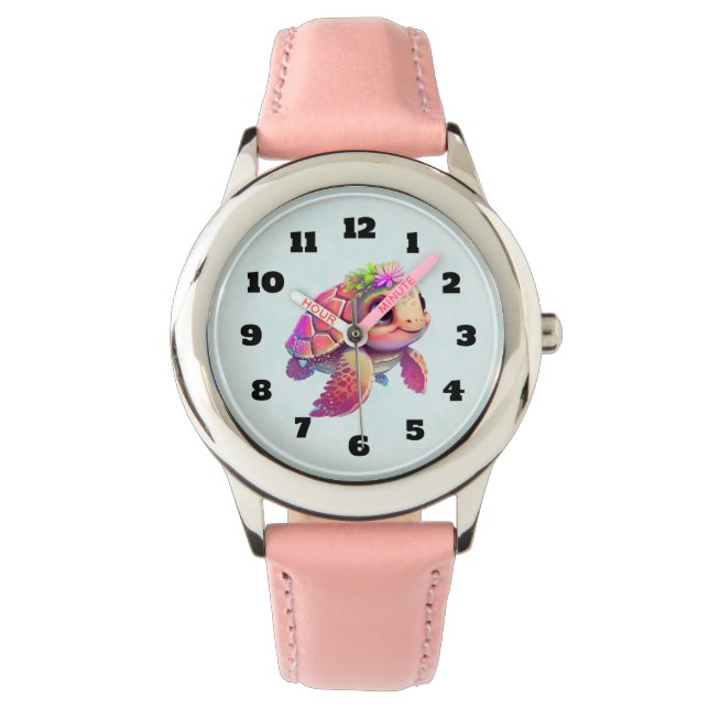 Reloj De Pulsera Tortuga marina rosa caprichosa y linda (Anverso)