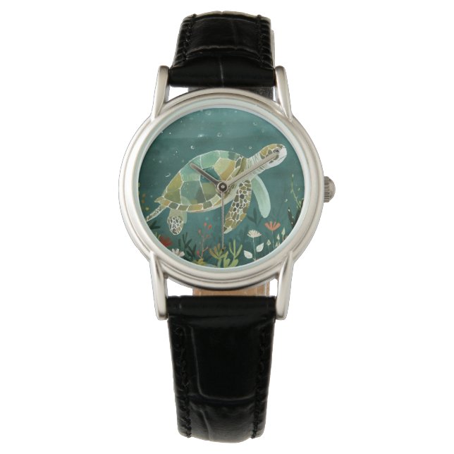 Reloj De Pulsera Tortuga Marina Serena: Oasis Submarino (Anverso)