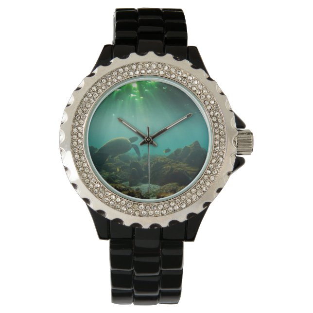 Reloj De Pulsera Tortuga marina verde bajo el agua Islas Galápagos (Anverso)