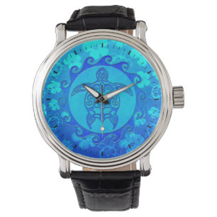 Reloj De Pulsera Tortuga tribal azul Sun