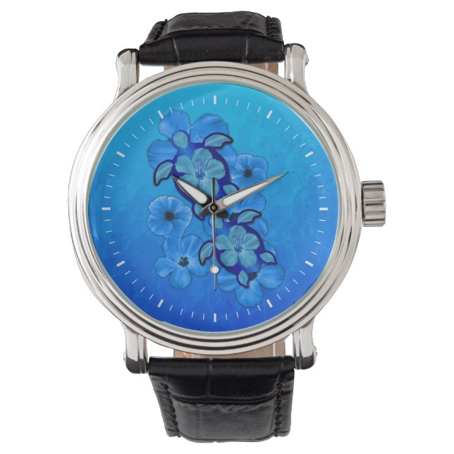 Reloj De Pulsera Tortugas Azules Hibiscus Y Honu (Anverso)