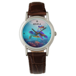 Reloj De Pulsera Tortugas De Mar Nadando Cerca Del Arrecife