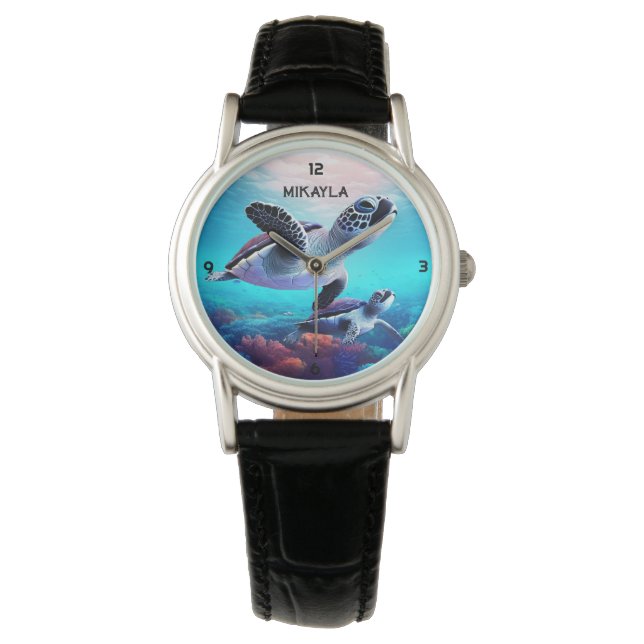 Reloj De Pulsera Tortugas De Mar Nadando Cerca Del Arrecife (Anverso)