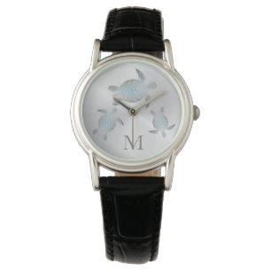 Reloj De Pulsera Tortugas de plata   Monograma costero