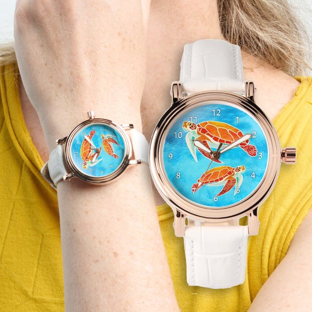 Reloj De Pulsera Tortugas marinas Vida marina Agua azul (Subido por el creador)