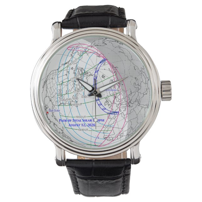 Reloj De Pulsera Total Solar Eclipse 2026 Map (Anverso)