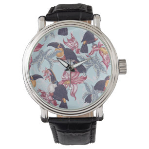 Reloj De Pulsera Toucanos con flores exóticas