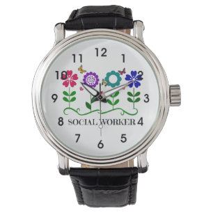 Reloj De Pulsera Trabajador social... Flores, corazones y mariposas
