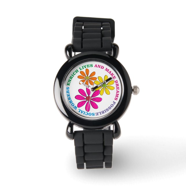 Reloj De Pulsera Trabajador social observa flores artísticas (Anverso)