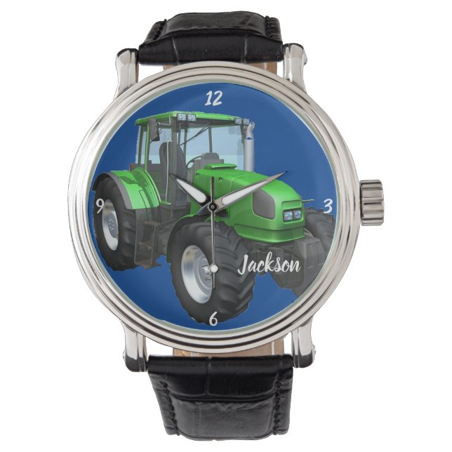 Reloj De Pulsera Tractor de granja verde personalizado moderno (Anverso)
