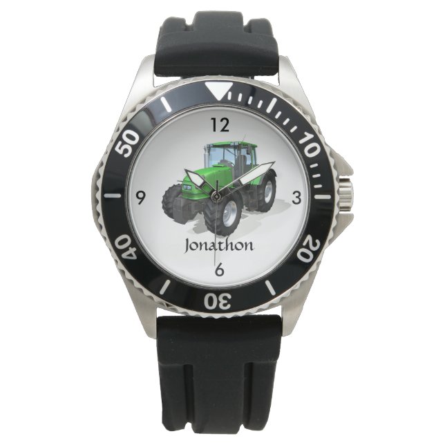 Reloj De Pulsera Tractor de granja verde personalizado moderno (Anverso)