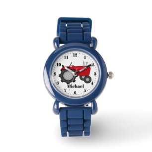 Reloj De Pulsera Tractor rojo de los chicos recortados añadir nombr