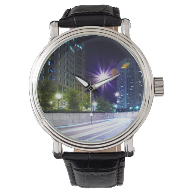 Reloj De Pulsera Tráfico borroso de noche (Anverso)