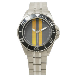Reloj De Pulsera Tráfico Carreras Amarilla Stripes Estilo Fibra De
