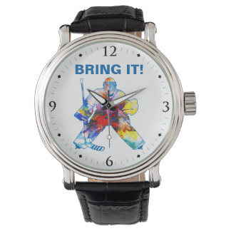 Reloj De Pulsera Traigan Hockey Goalie Watercolor