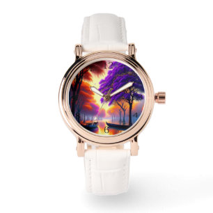 Reloj De Pulsera "Tranquilidad de conducción: canoas bajo Jacaranda