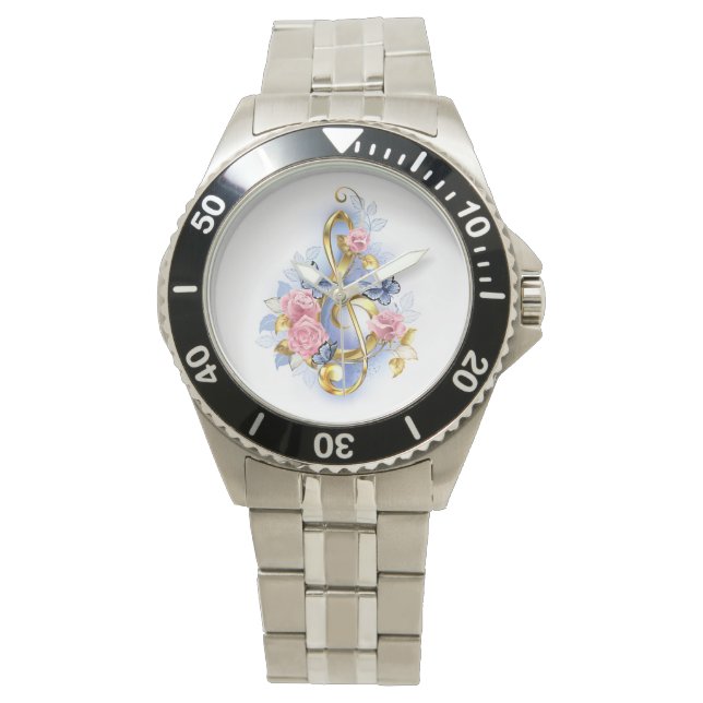 Reloj De Pulsera Treble arrecife con rosas rosas rosas rosas (Anverso)