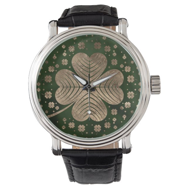 Reloj De Pulsera Trébol de cuatro hojas de Shamrock irlandés de oro (Anverso)