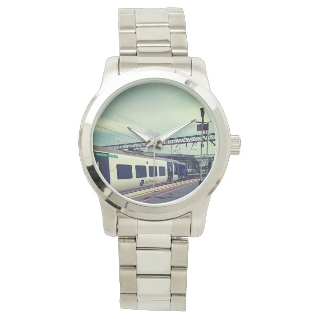 Reloj De Pulsera Tren azul y blanco (Anverso)