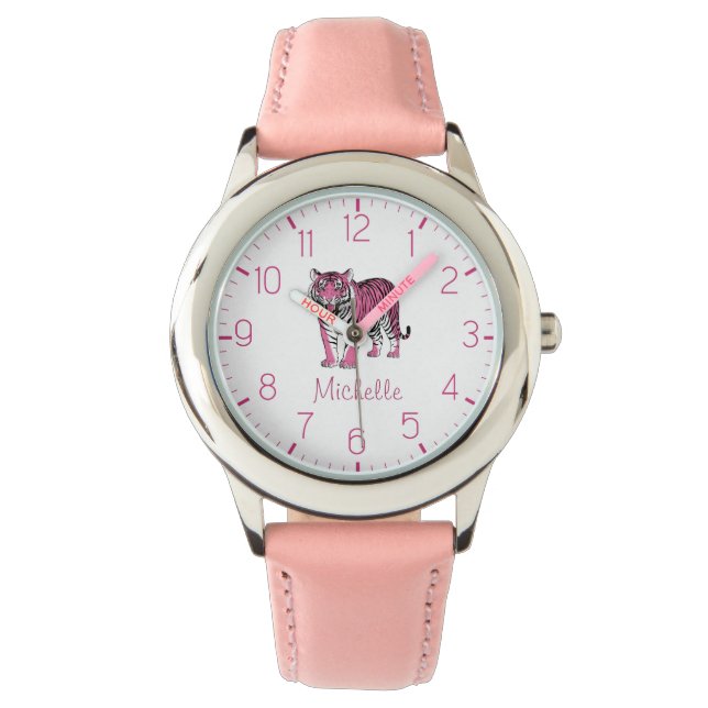 Reloj De Pulsera Trendy Personalized Name Cute Jungle Pink Tiger    (Anverso)