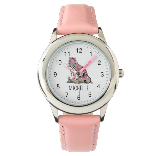 Reloj De Pulsera Trendy Personalized Name Cute Jungle Pink Tiger    (Anverso)