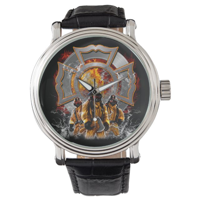 Reloj De Pulsera Tres bomberos miran fondo negro (Anverso)