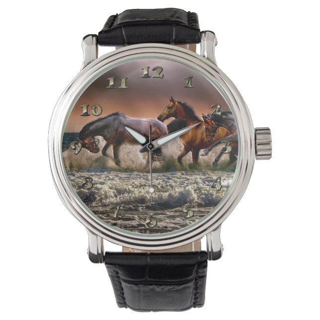 Reloj De Pulsera Tres caballos trotando en el océano (Anverso)
