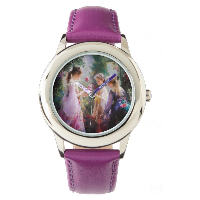 Reloj De Pulsera Tres chicas jugando en el jardín (Anverso)